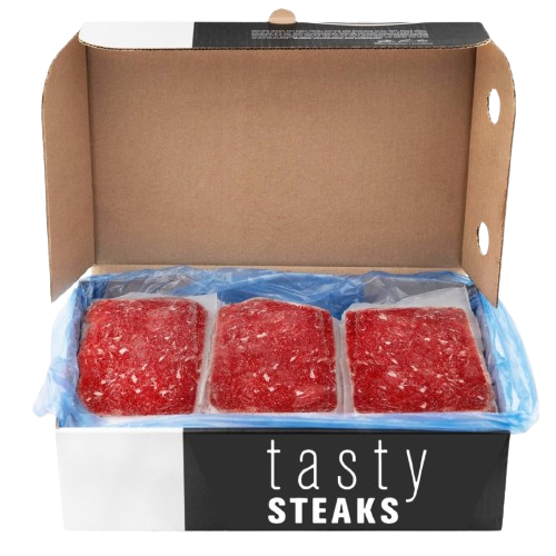 Tasty Steaks carton of individually layered thin-sliced steak portions